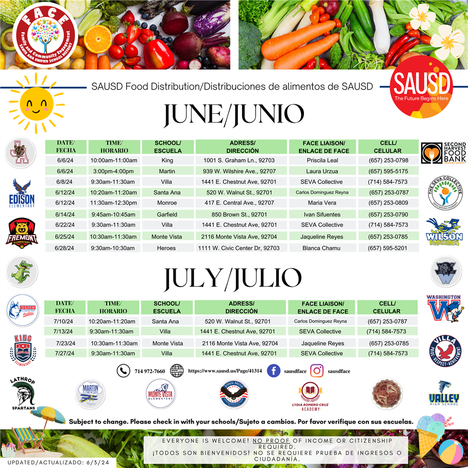 June/July 2024 Food Distributions 